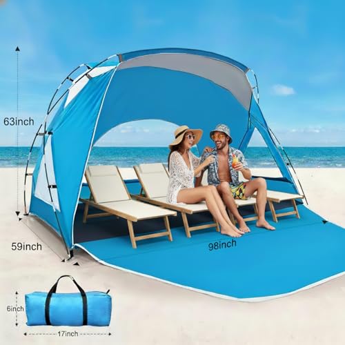 Beach Tent, Portable Sun Shelter for 2/3/4/6-8 Person with UPF 50+ UV Protection, Easy Setup Waterproof Beach Shade Canopy Cabana for Family Outdoor and Picnics, Fishing with Carrying Bag - color: Blue, size: Spacious 4-Person