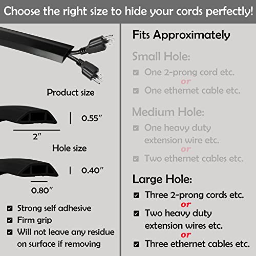 Rubber Bond TV Cord Hider Cable Protector - Strong Self Adhesive Wall Cord Cover Cable Hider - Low Profile Cable Management Wall Cord Concealer Cable Raceway - color: Black - Two Thick Cords, size: 4 Feet