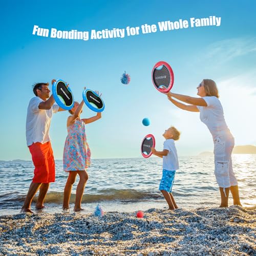 Trampoline Paddle Ball Set with 4 Bouncy Paddles & 4 Balls - Soft Foam Design for Kids Play Indoor Outdoor Beach Backyard Lawn - Great Gift Idea for Boys & Girls - color: Foan Blue Red, size: 4 Paddles 4 Balls