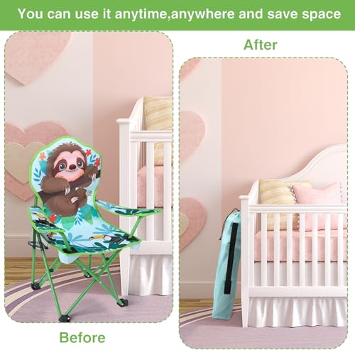 KABOER Kids Outdoor Folding Lawn and Camping Chair with Cup Holder and Carrying Bag, Children's Camping Chairs - color: Sloth