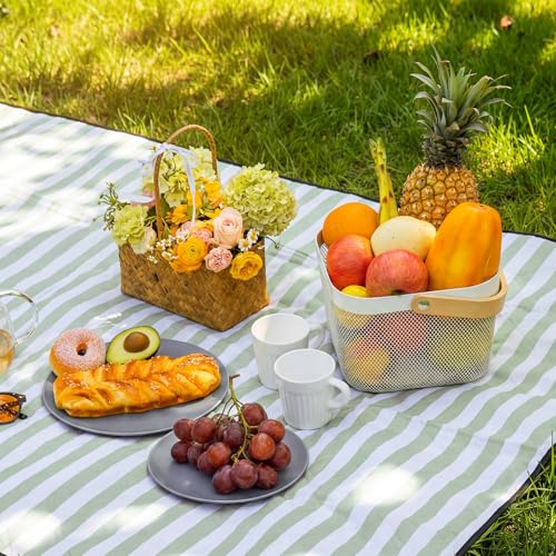 80" x 100" Extra Large Picnic Blankets Beach Mat Sandproof Waterproof Foldable Oxford Blanket Beach Mat Picnic Stuff for Family Camping Hiking Party Park Grass(Green and White,Stripe) - color: Green and White, style: Stripe