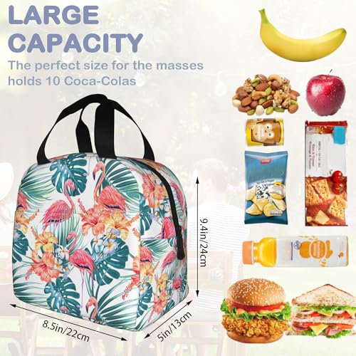 Pink Flamingo Palm Leaves Hibiscus Flower, Tropical Flowers Insulated Lunch Bag Reusable Lunch Box Women Men,Cooler Thermal Meal Tote for Kids School Student Picnic Office Work - color: Pink Flamingo Palm Leaves Hibiscus Flower, Tropical Flowers