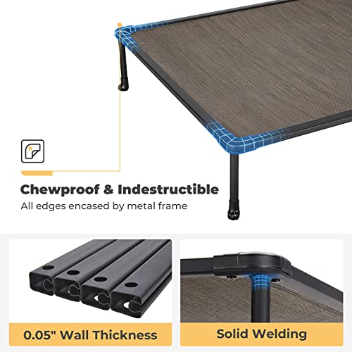 Veehoo Chewproof Elevated Dog Bed - Cooling Raised Pet Cot, Breathable Mesh, Washable & Non-Slip for Large Dogs, Indoor/Outdoor, Brown Mat and Black Frame, 49x33inches (Model CWC2203A03) - color: Brown, size: 49.0"L x 33.0"W x 9.0"Th