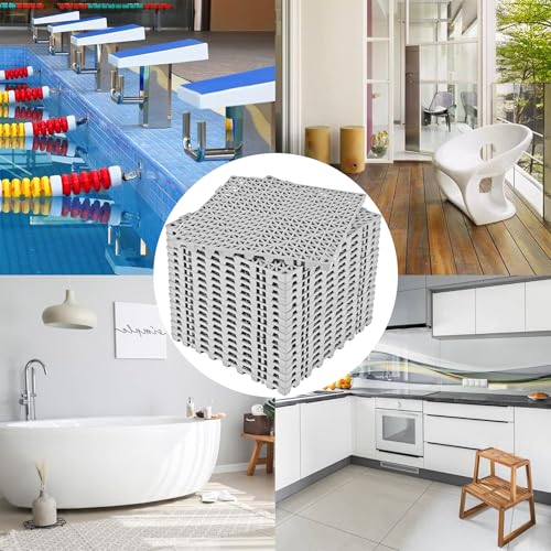 ToLanbbt Modular Interlocking Cushion 18P 11.8" x 11.8" Interlocking Rubber Floor Drain Holes Non-Slip Splicing Drainage Mats for Deck, Shower, Kitchen, Drain Pool, Sauna Bath, Indoor Outdoor (Grey) - size: 18 PCS