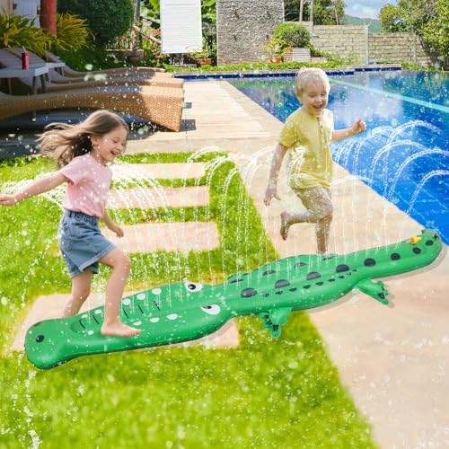Water Sprinkler for Kids,Large Crocodile Inflatable Sprinkler, Kids Sprinklers for Yard,Outdoor Water Toys Spray Summer Water Play for Boys Girls Dogs Backyard