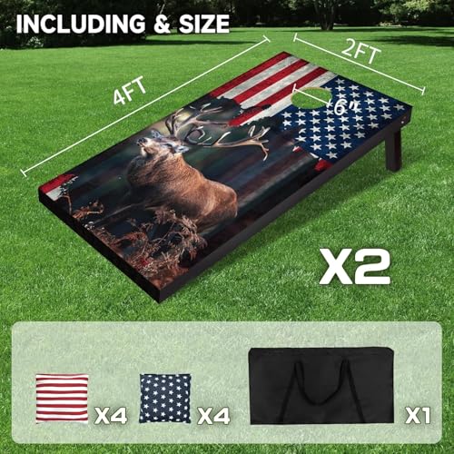 Cornhole Board Set 4x2 Regulation Size Cornhole Set with Carrying Bags & 8 Bean Bags Corn Hole Boards Bean Toss Game for Adults Family Outdoor Lawn Outside Backyard Games - color: Deer, size: 4*2FT