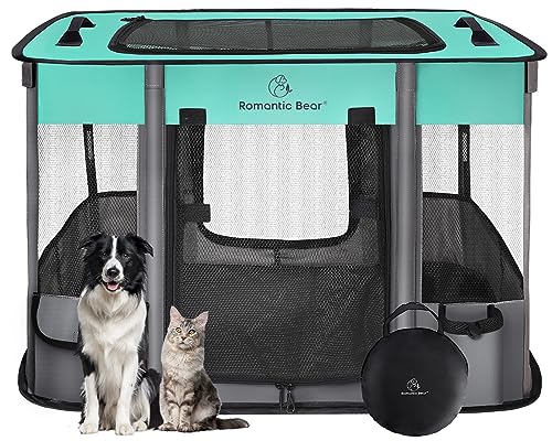 Dog Playpen,Pet Playpen,Foldable Dog Cat Playpens,Portable Exercise Kennel Tent Crate,Water-Resistant Breathable Shade Cover, Indoor Outdoor Travel Camping Use for Small Animals with Carrying Case(M) - color: Green, style: Medium (32"x24"x22")
