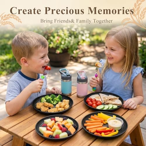 Dinner Plate 8 Inch, Unbreakable Wheat Straw Plates Set for 8, Alternatives to Plastic Plates Rusable, Microwave Safe Dessert Plate for Camping, Picnic, Party - Black - color: Black, size: 8 Inch