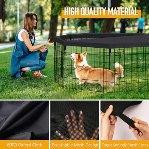Dog Playpen Regular Octagon Metal Exercise Pet Playpen 8 Panels 24 Inch Mesh Top Cover for Small Medium Pets Indoor Outdoor(Only Cover,Playpen Not Included)(Black Top Cover) - style: Black Top cover