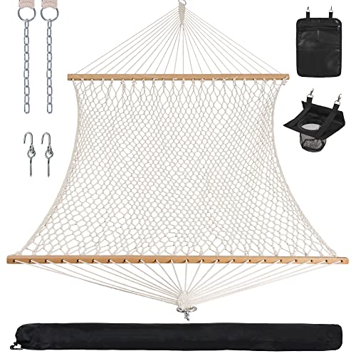 ANOW Rope Hammock Double Hammock with Hardwood Spreader Bar and Carrying Bag, 450 LBS Weight Capacity for Two Person, Natural - color: Natural, size: Without Stand