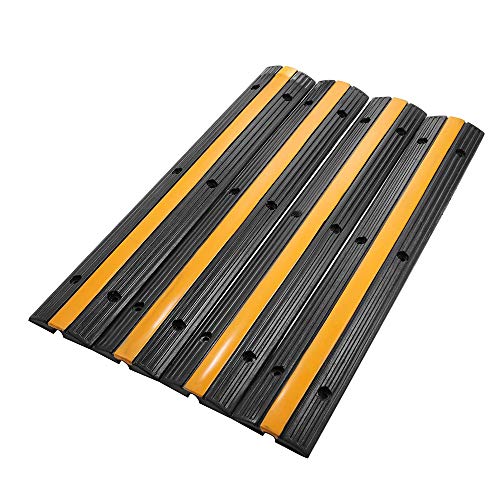 Reliancer 4 Pack 1-Channel Rubber Cable Protector Ramp Traffic Speed Bump 18000lbs Capacity Heavy Duty Cable Protective Cover Ramp Driveway Hose Cord Track Protector Wires Concealer for Garage Parking - size: 4 Pack 1-Channel
