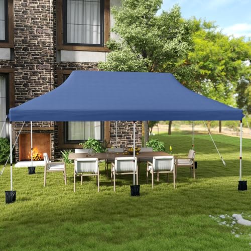 Tangkula 10x20 Ft Pop Up Canopy, Instant Setup Outdoor Tent with 6 Sand Bags, 12 Stakes & 6 Ropes, UPF 50+ Portable Canopy Tent with Carrying Bag for Camp, Beach, Patio (Blue) - color: Blue, size: 10x20 Ft