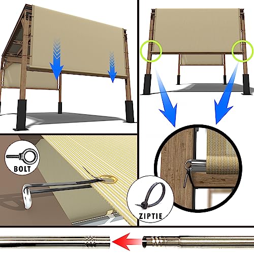 ColourTree 5' W x 5' L Black Pergola Sun Shade Canopy Replacement Cover UPF50, Commercial Grade 260 GSM Cloth for Outdoor Patio, Includes Stainless Steel Weighted Rods (We Make Custom Size)
