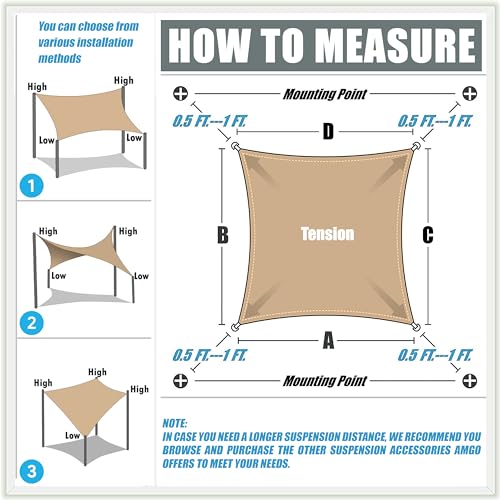 Amgo Custom Size 6' x 14' Beige Rectangle Square Sun Shade Sail UPF50+ AGTAPR0814, Order to Make Canopy Awning, 95% UV Blockage, Water & Air Permeable, Commercial and Residential (We Customize) - color: Beige, size: 6' X 14' Custom Size