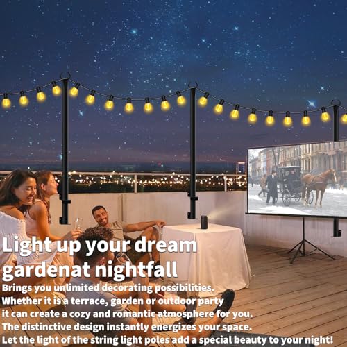 AHRLHR 5 Ft String Light Poles 6 Pack, String Light Poles for Outside with Fixing Clips,Hanging Light Poles for Deck Fence Garden Backyard Wall Bistro,Metal Poles for Outdoor String Lights - size: 6 Pack-5FT