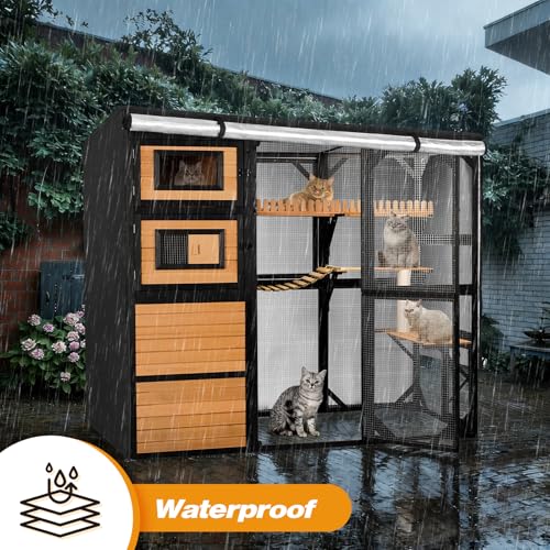 Catio Cover, 79" L x 39" W x 70" H Waterproof Cover for Outdoor Cat Enclosure, 420D Cat Cage Cover for FunXplore Cats Catios, Black (Catio Not Included) - size: 79.0"L x 39.0"W x 70.0"H