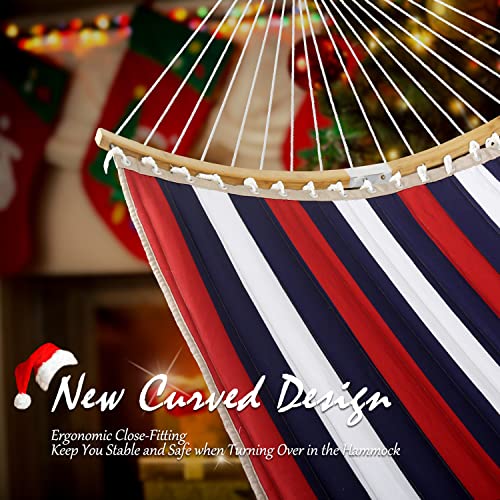 Double Hammock, 11 FT Quilted Fabric 2 Person Hammock for Outside with Pillow, Folding Curved Spreader Bar, Chains, Carrying Bag, Indoor Outdoor, 450 IB Capacity, Trinidad Red - color: Trinidad Red