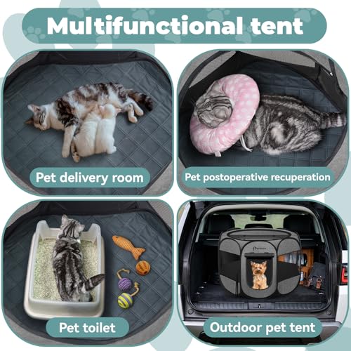 Dog Cat Playpen Indoor Outdoor for Puppy Pet Dogs Cat Recovery After Surgery, Dog Tent Crates Cage Indoor/Outdoor, Portable Pop Up Kennel with Carrying Case for Travel (Premium Grey with Pad, Small) - color: Premium Grey with Pad