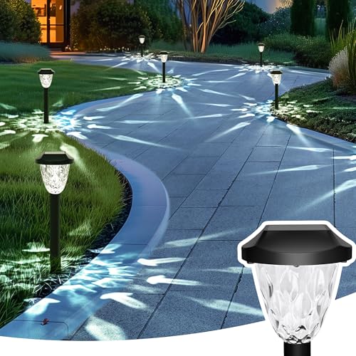 GIGALUMI 16 Pack Solar Outdoor Lights, Bright Solar Pathway Lights with Great Pattern, Waterproof Auto On/Off Light for Outside Garden Walkway Driveway Lawn Pathway - color: Cold White, size: 14.17'' 16 Pack