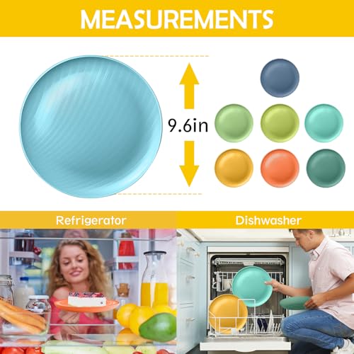 Teivio 16-Piece Wheat Straw Kids Plates,9.6'' Deep Dinner Plate,Dishwasher Safe, Reusable Unbreakable Salad Plates,Dessert Kitchen Plastic Dinner Plates Set,Service for 16,Multicolor ﻿