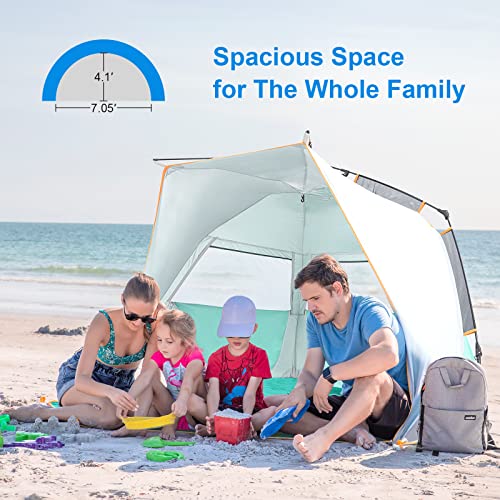 Wolfwise Instant Beach Tent Sun Shelter with Zippered Extendable Porch for Privacy, Portable Beach Tents with Carrying Bag, Easy Setup Pop up Shade for 3-4 Person, 85 x45x49 in, Mint Green - color: Mint Green, size: 3-4 Person