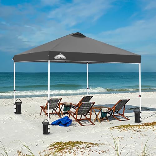 EAGLE PEAK Pop Up Canopy Tent with Wheeled Carry Bag, 8 Stakes, 4 Ropes, 4 Weight Bags, Easy Set Up Tent Canopy, 10x10 ft, 100sqft of Shade, Gray - color: Gray, size: 10x10