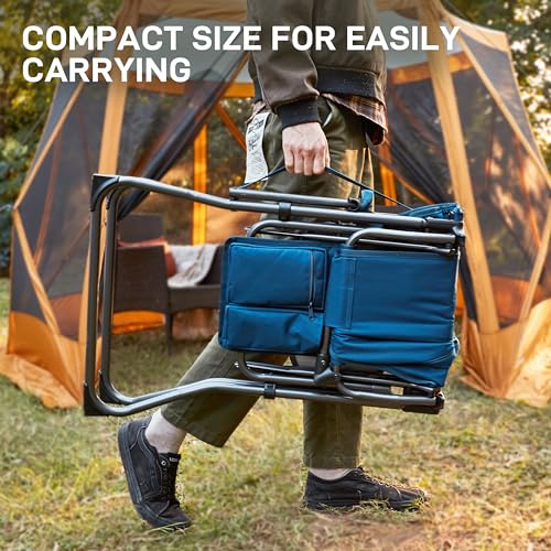EVER ADVANCED Portable 30.7" Seat Height Tall Folding Camping Chair Directors Chair High Foldable Bar Stool with Side Table for Makeup Artist, Sports Event, Craft Show, Supports 350LBS - color: Blue Grey