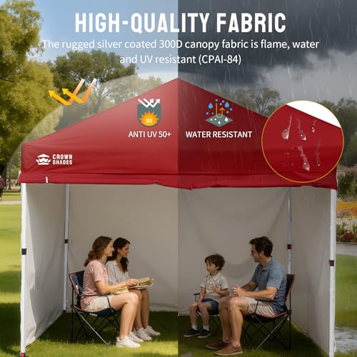 CROWN SHADES 10X10 Commercial Instant Canopy Pop Up Tent with Center Lock, 300D Fabric, 4 Sidewalls, Sto'N Go Bag, Red - color: Red, size: 10x10 Classic