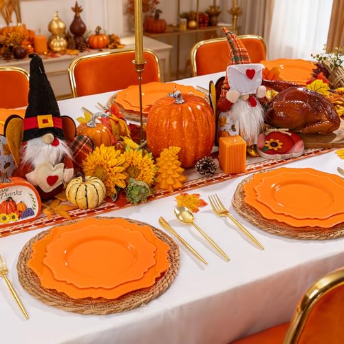 COLOSUS 100pcs orange Disposable Plastic Plate-Heavy duty plate for Party/Wedding/anniversary 50 dinner plates and 50 dessert/salad plates - color: Orange