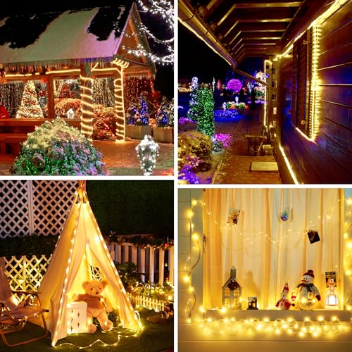 Brightown Solar String Lights Outdoor 2 Pack 72 Feet 200 LED Waterproof Solar Powered String Lights with 8 Lighting Modes, Waterproof Solar Rope Lights for Outside Christmas Party, Warm White - color: Warm White, size: 200 LED 2PACK