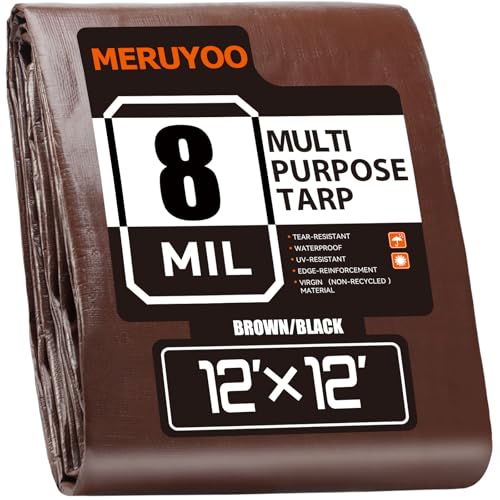 8 Mil Tarps Waterproof 12x12 FT, UV Resistant & Rip Tear Resistant Reversible Poly Tarp with Grommets, Ideal for Outdoor Furniture Cover, Car Protection, Garden Plants & Home Storage - color: Brown, size: 12x12