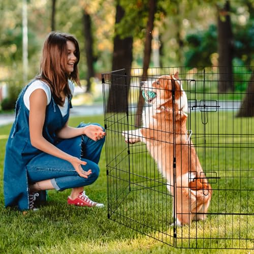 VEVOR Dog Playpen, 8 Pcs 30"H x 24"W Panels Foldable Metal Pet Exercise Pen, Dog Fence Indoor and Outdoor Pen with Door, 600D Oxford Fabric Top Cover, Pet Playpen for Dogs, Cats, Other Small Animals - size: 8 panels 30*24in, style: Playpen + Top Cover