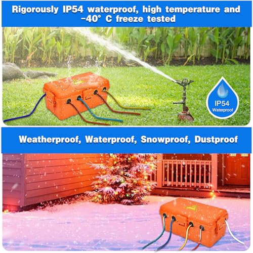 Hrensaw Medium Outdoor Electrical Box(10.6x5.5x4.5inch),Weatherproof Connection Box w/6 Cable Entry,IP54 Waterproof Extension Cord Cover Protect Power Strip,Timer,Plug,Holiday Lights,Orange - color: Orange, size: Medium