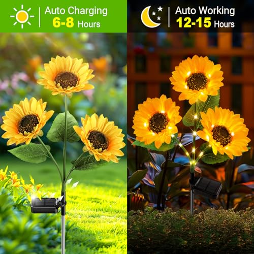 KOOPER Solar Lights Outdoor Decor - 6 Pack Solar Garden Lights with 18 Sunflower Lights, Auto ON/Off, Waterproof for Garden, Patio, Backyard - size: 6 Pk