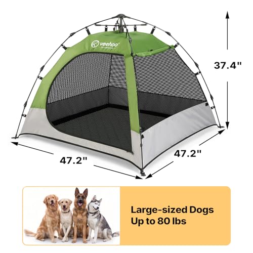 Veehoo Pop Up Dog Tent House for Indoor Outdoor, Portable & Waterproof Dog Canopy Shelter with Cool Mesh, Foldable Automatic Pet Tent for Dogs with Camping Mat and Bag for Large & Extra Large Dogs - size: 47.2"L × 47.2"W × 37.4"H
