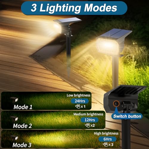WENATY Solar Spot Lights Outdoor Waterproof IP65, 6 Pack Landscape Spotlights with 46 LEDs, 3 Modes Auto On/Off Solar Powered Flood Lights for Outside Pathway, Yard, Garden, Walkway (Warm White) - color: Warm White, size: 6 Pack