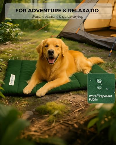 RovePad Trail Dog Bed Mat 43"x27" – Waterproof Non Slip Outdoor Travel Mat for Camping & Car – Silent Peachskin Roll-Up Pad for Medium & Large Dogs, Machine Washable - color: Green