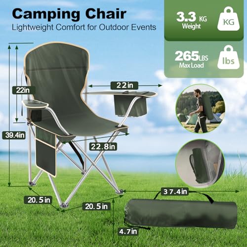 VTOY Folding Camping Chairs Durable 600D Oxford, Portable Outdoor Chair with Cooler Pouch, Cup Holder & Storage Pocket for Camping, Beach, Fishing - color: 2 Pack, Olive Green