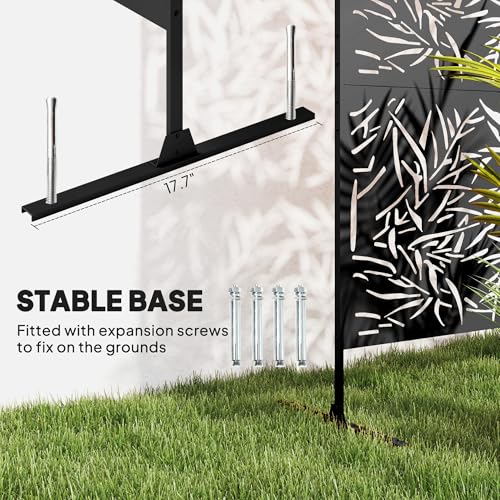 Outsunny Metal Outdoor Privacy Screen, 78" H x 48" W Decorative Privacy Fence Screen, Freestanding Outdoor Divider with Stand, Climbing Plant Trellis for Garden Walkway, Balcony, Patio, Bamboo Black - color: Black/Bamboo
