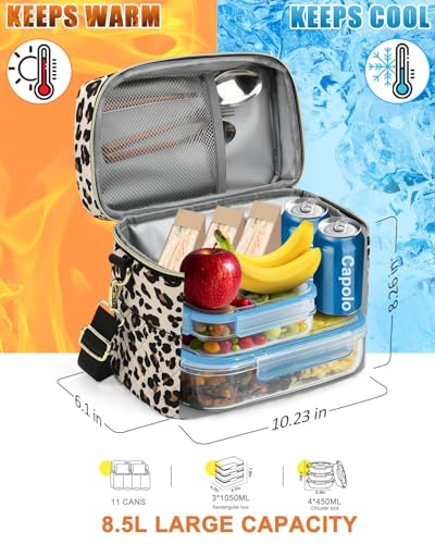 Capolo Lunch Box for Women Men Adults,Insulated Lunch Bag Leakproof Lunch Cooler Box with Removable Strap Cute Lunch Tote Bags Reusable Thermal Lunchbox for School Work Picnic(Small,Leopard) - color: Leopard, size: Small