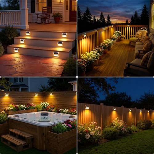 JSOT Solar Lights Outdoor for Deck,Waterproof Solar Powered Steps Light Outdoor Wireless LED Lamp Fence Lighting Walkway Patio Stair Garden Path Rail Backyard Fences Post 8 Pack Warm White - color: Warm White-8Pack