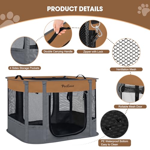 Portable and Foldable Cat Playpen Dog Playpen Small Animal Playepn with Waterproof Bottom, Foldable Pet Cage for Rabbit Puppy Hamster, Indoor/Outdoor Use - color: Brown