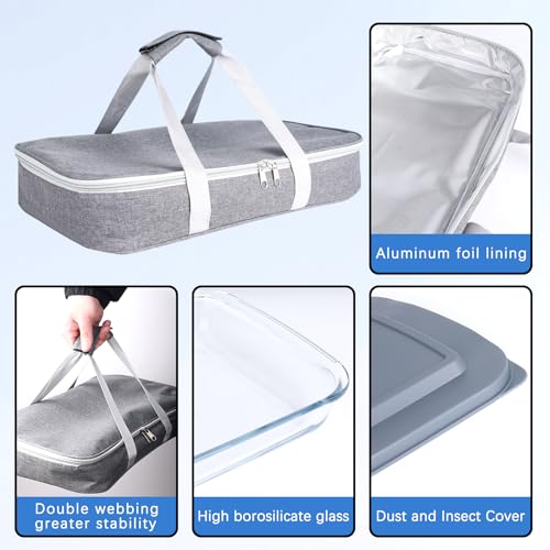 9x13 Glass Baking Dish With Lid - 3qt Glass Casserole With Carrier Insulated Bag For Hot Or Cold Food - Large Casserole Dish For Oven Potluck Party Picnic Cookouts