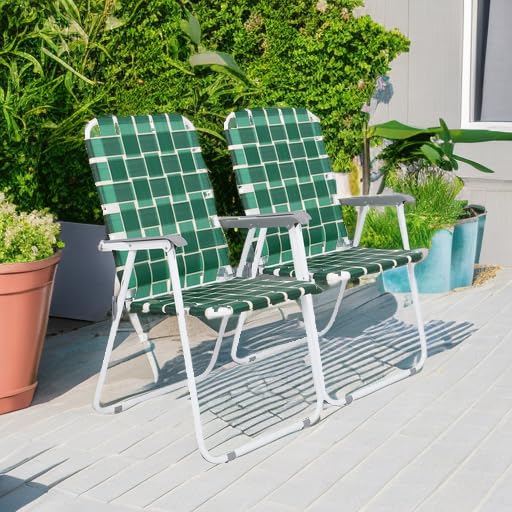 VINGLI Patio Lawn Webbed Folding Chairs Set of 2, Outdoor Beach Chair Portable Dining Chair for Outdoor Yard, Garden (Dark Green, Classic) - color: Dark Green, size: Regular Size