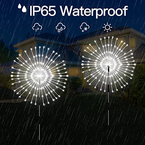 Solar Outdoor Lights,4 Pack 120 LED Waterproof Solar Firework Lights are 8 Modes Decorative Sparkles Stake Landscape Light,Garden Copper Wire Firework Lamp for Backyard Lawn Patio Decor(Cool White) - color: Cool White
