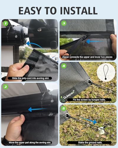 Dulepax RV Awning Shade Screen with Zipper 8'X9'3'' -Second Generation RV Awning Screen Significantly Improves Shadew and Privacy.Universal RV Awning Sun Shade Screen with Complete Kits - color: Black, size: 8'X9'3" Shade Screen for 10 ft Awning
