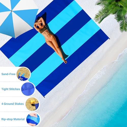 Beach Blanket Waterproof Sandproof Oversized Lightweight 78''×110'' 1-7 Adults Blanket Beach Large Picnic Mat for Travel Camping Hiking Picnic - color: Blue Mix, size: 78''x110''