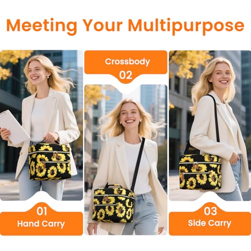 Tenot Insulated Lunch Box for Women Reusable, Leak Proof Cooler Lunch Bag Women for Work Stylish Quilted Lunch Tote Bag for Adult Picnic Travel Hiking Sunflower Floral - color: Sunflower Floral