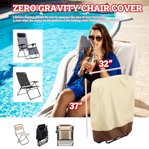 Zero Gravity Folding Chair Cover 420D Outdoor Folding Recliner Chair Covers Waterproof Patio Lawn Furniture Protector 32" x 37" Beige - color: 1 Pack