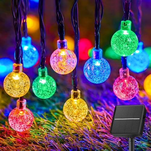 Brightown Solar String Lights Outdoor 60 Led 35.6 Feet Crystal Globe Lights with 8 Lighting Modes, Waterproof Solar Powered Patio Lights for Garden Yard Porch Wedding Party Decor (Multicolor) - color: Multicolor, size: 1 Pc